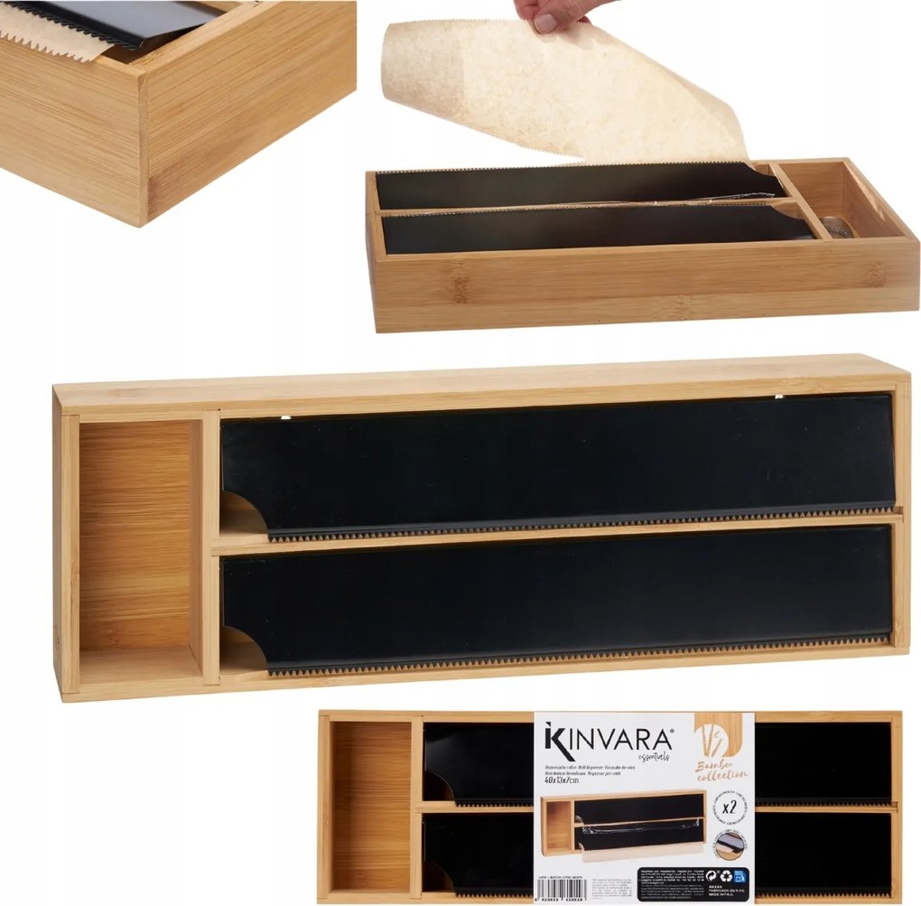 Fólia Diszpenzátor Konyhai Rendszerező Fiókok 2 Tekercs Bambusz Adagoló