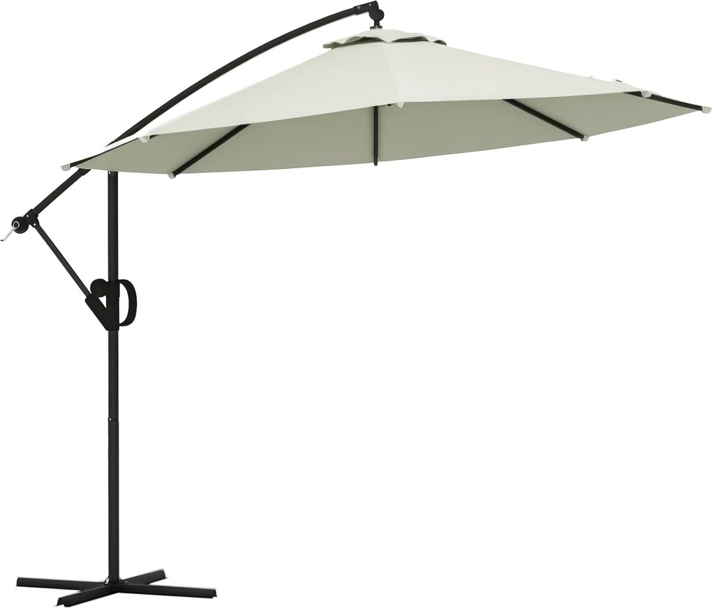 Outsunny Ø293 cm-es Vecsésernyő Keresztalappal, Napernyő Kézi Tekerővel, Dönthető és 8 Bordával, Függő Pavilon Kültéri Medencéhez, Kerthez, Erkélyhez,