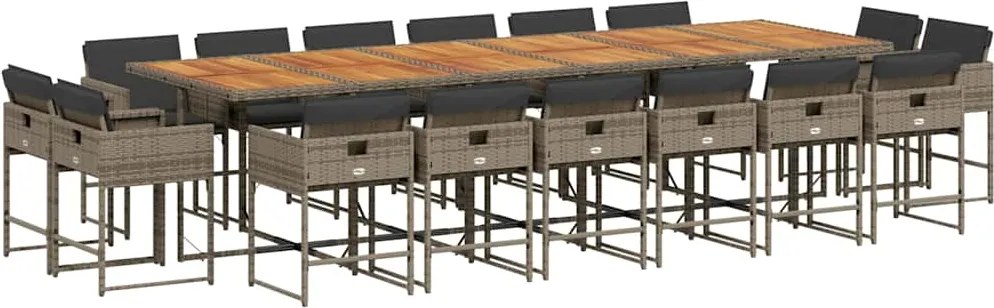 vidaXL 17 részes szürke polyrattan kerti étkezőgarnitúra párnával