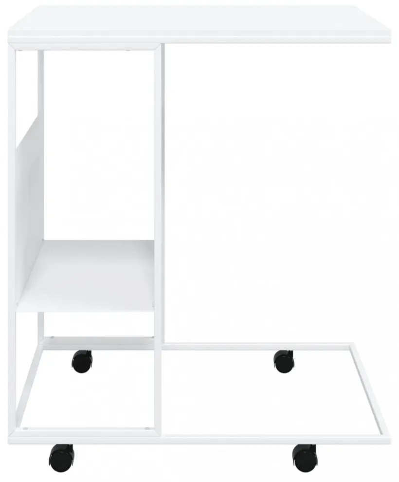 fehér szerelt fa kisasztal kerekekkel 55x36x63,5 cm