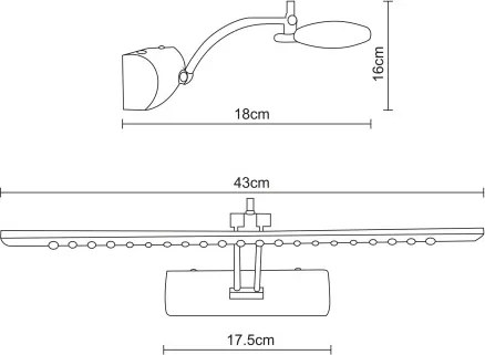 Globo 78301 Falikar fém krómozott, akril átlátszó, billenőkapcsoló, mozgatható, SzxM: 430x160mm, Mélység:180mm, tartozék: 1xLED 3W 12V, 350lm forrás, 350lm kimenet, 4000K