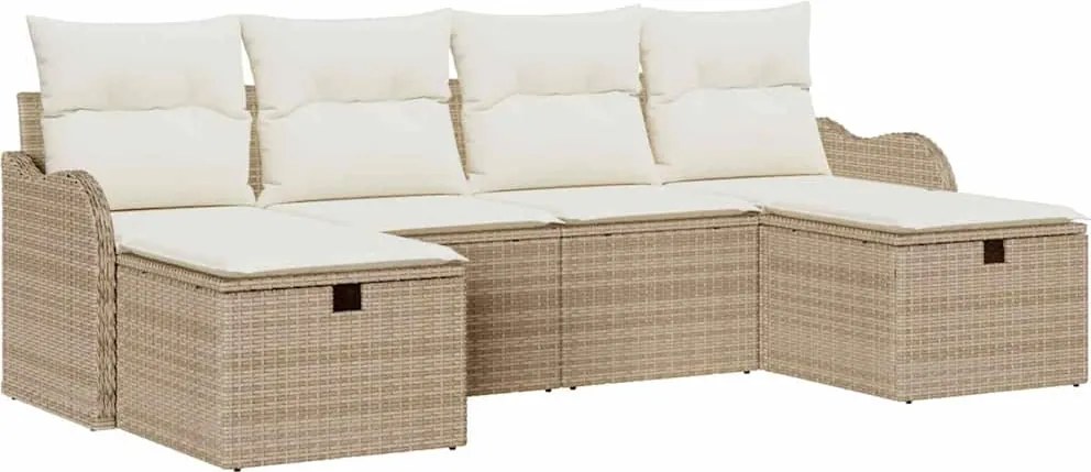 vidaXL Kanapé Szett párnával tárolóval 6 pcs Beige és krém polirattan