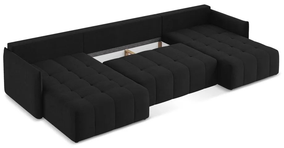 Fekete kinyitható-tárolóhelyes (U alakú) sarokkanapé Moku – Makamii