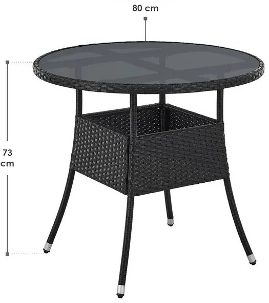 Juskys Yoro rattan kerek asztal Ø80 cm - fekete