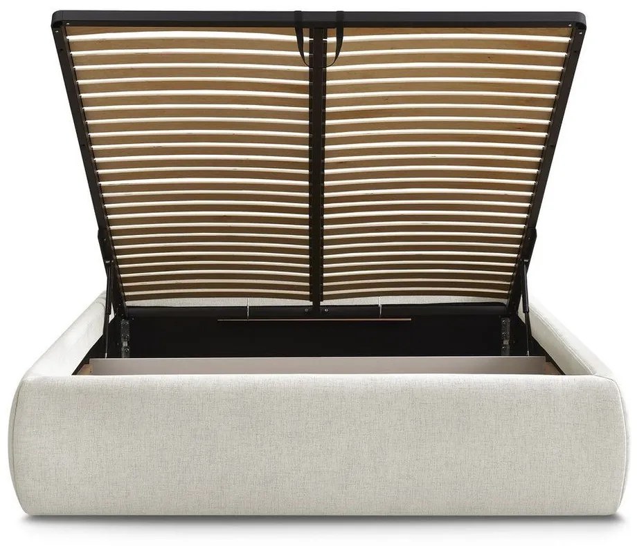 Bézs kárpitozott ágyneműtartós-ágytámla nélkül franciaágy ágyráccsal 180x200 cm Inera – Bobochic Paris