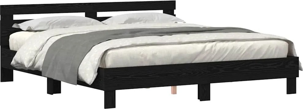 vidaXL Ágykeret leddel fejtámlával Fekete tölgy 200 x 200 cm Faanyag
