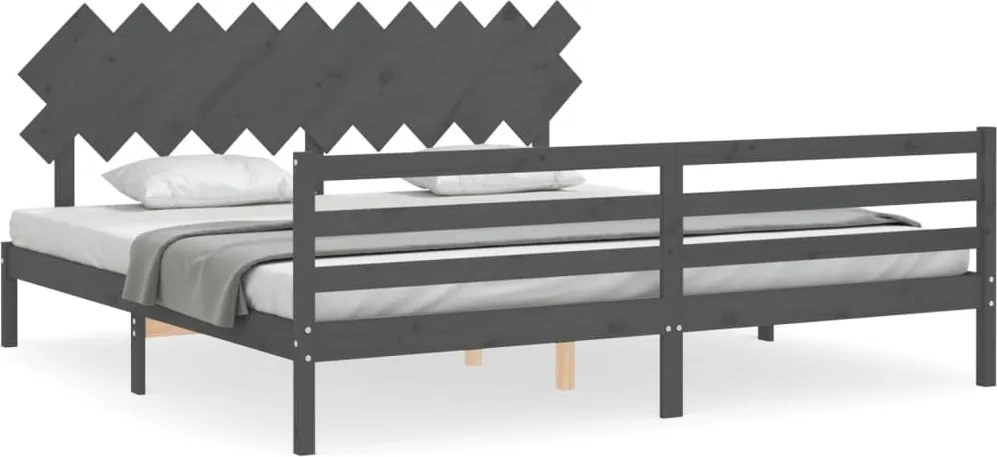 vidaXL szürke tömör fa ágykeret fejtámlával 200 x 200 cm