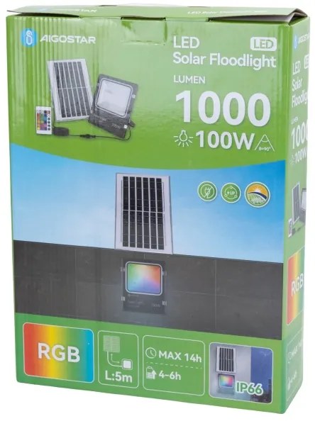 Aigostar - LED RGB állítható szolár reflektor LED/100W/3,2V IP66 + DO