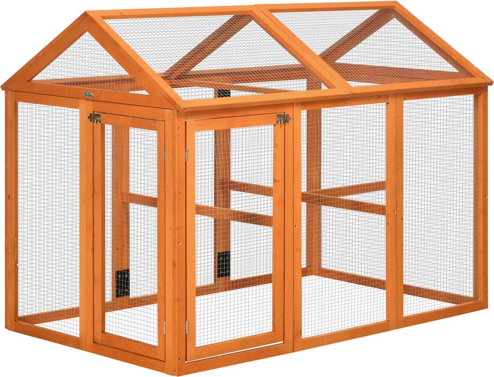 PawHut Kültéri Tyúkól 140x88.5x106 cm - 1-3 Tyúk számára, 3 Ülőfelülettel, Fából készült Váz, 2 Zárható Ajtóval a Kertbe | Aosom