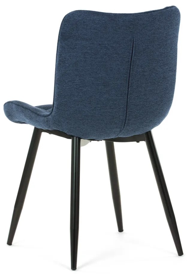 Scaun de sufragerie, material albastru, picioare metalice negre