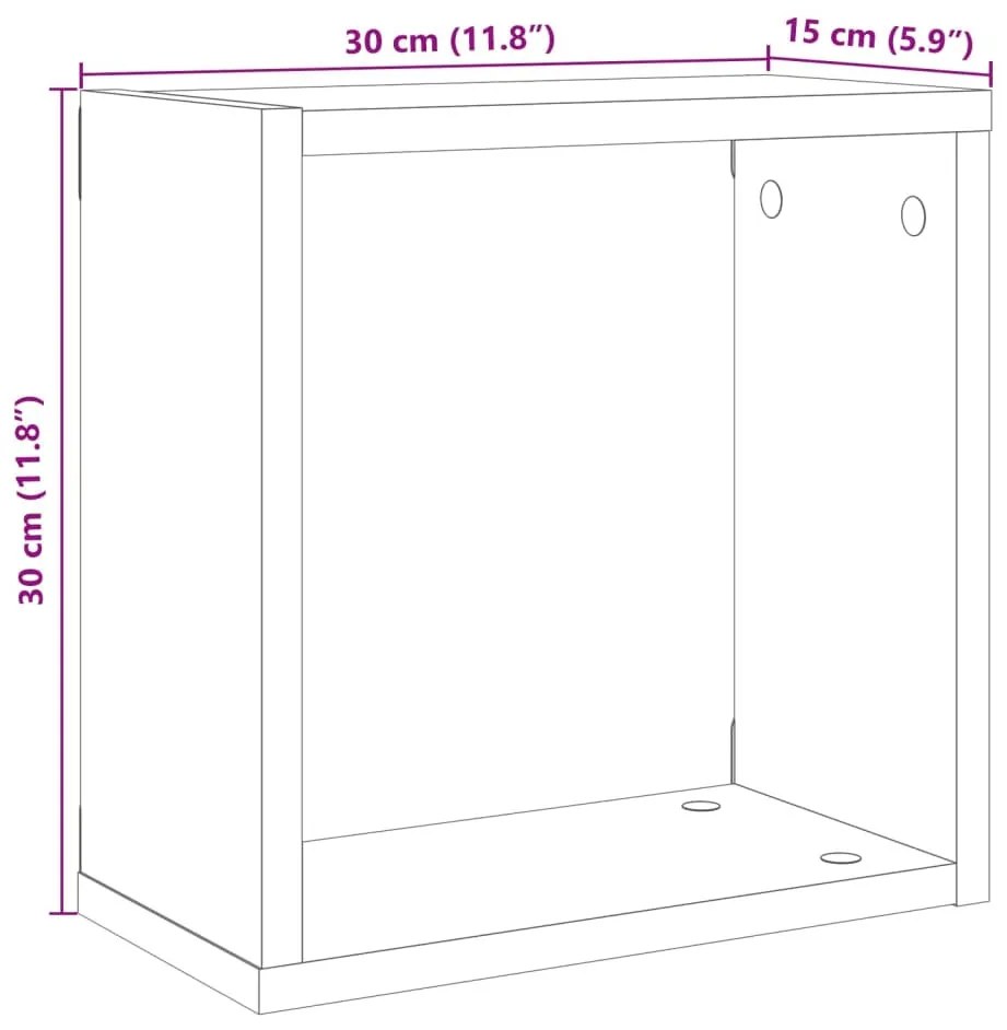 4 db antik fa színű szerelt fa fali kockapolc 30x15x30 cm