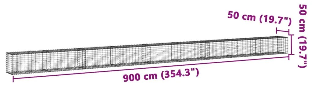 horganyzott vas gabion kosár fedéllel 900 x 50 x 50 cm