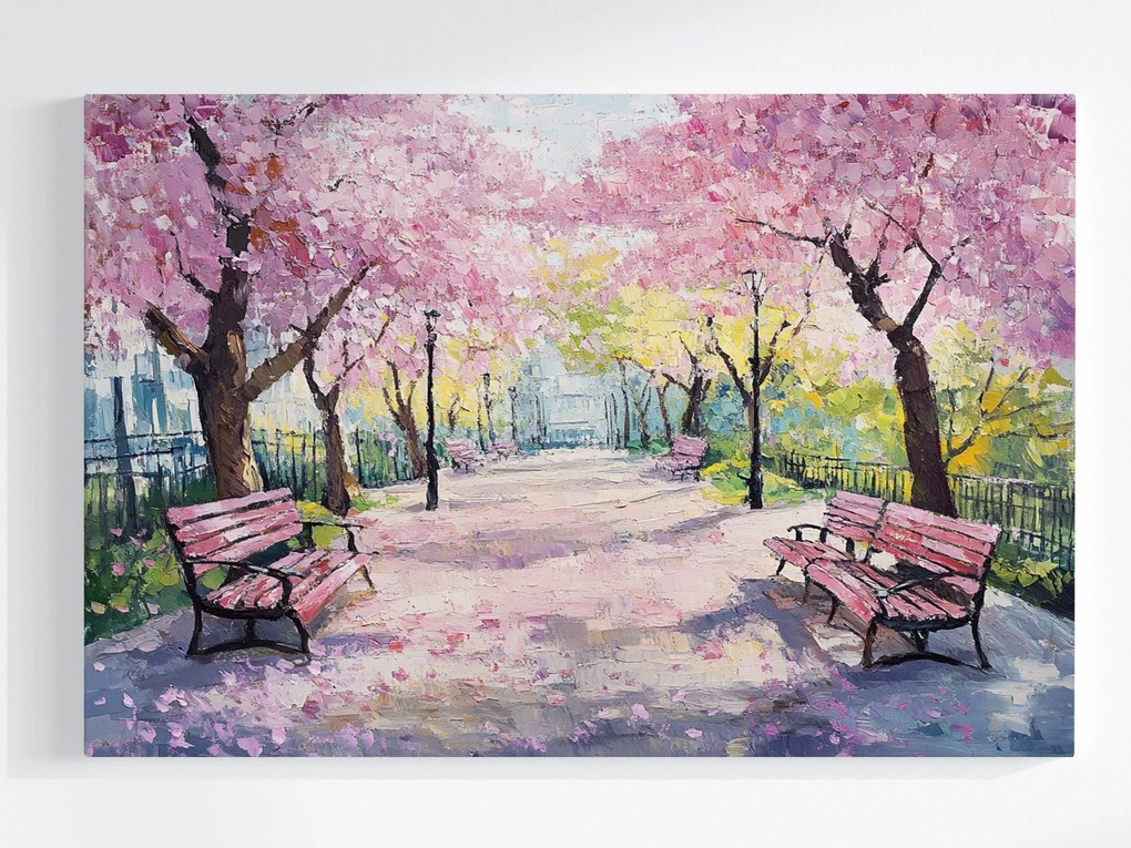 Vászonkép Canvas Város Park Fák Virágok Padok Sikátor Kilátás 120x80