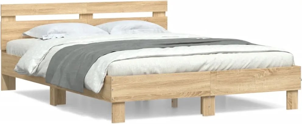 vidaXL sonoma tölgy színű szerelt fa ágykeret fejtámlával 150 x 200 cm