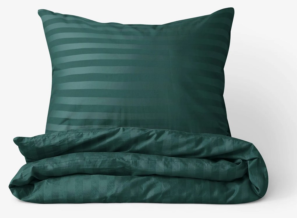 Goldea damaszt ágyneműhuzat - sötétzöld csíkos 200 x 200 és 2db 70 x 90 cm