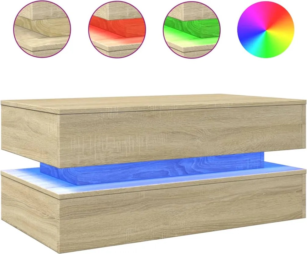 vidaXL sonoma tölgy színű dohányzóasztal LED-lámpákkal 90x50x40 cm