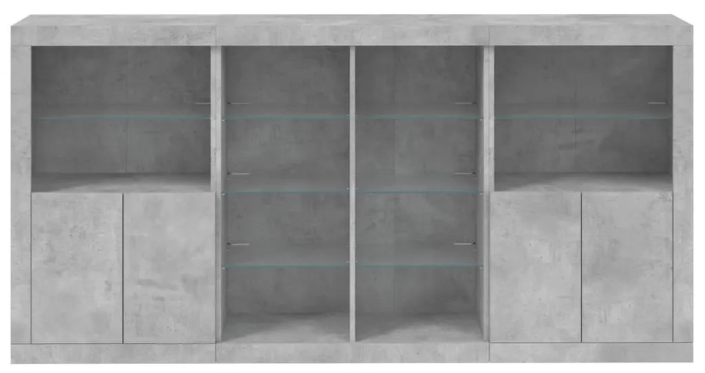 betonszürke tálalószekrény LED-világítással 202 x 37 x 100 cm