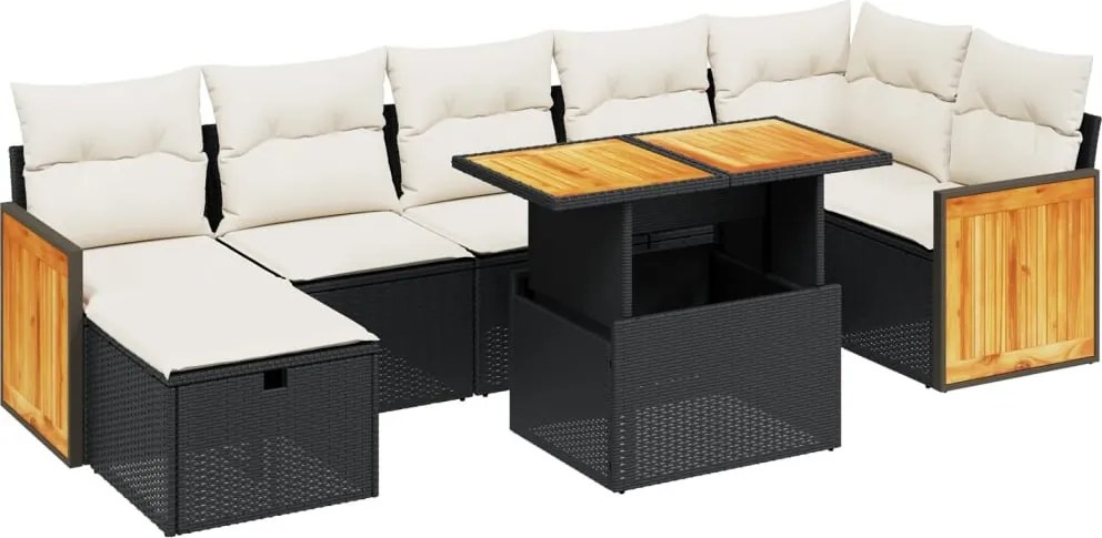 vidaXL 8 részes fekete polyrattan kerti ülőgarnitúra párnákkal