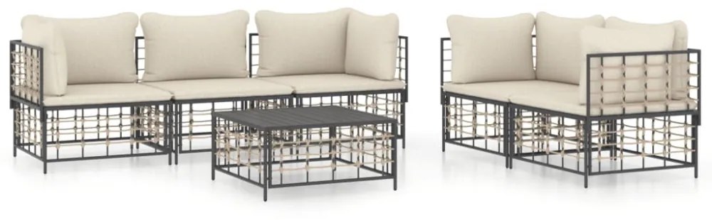 6 részes antracitszürke polyrattan kerti ülőgarnitúra párnákkal