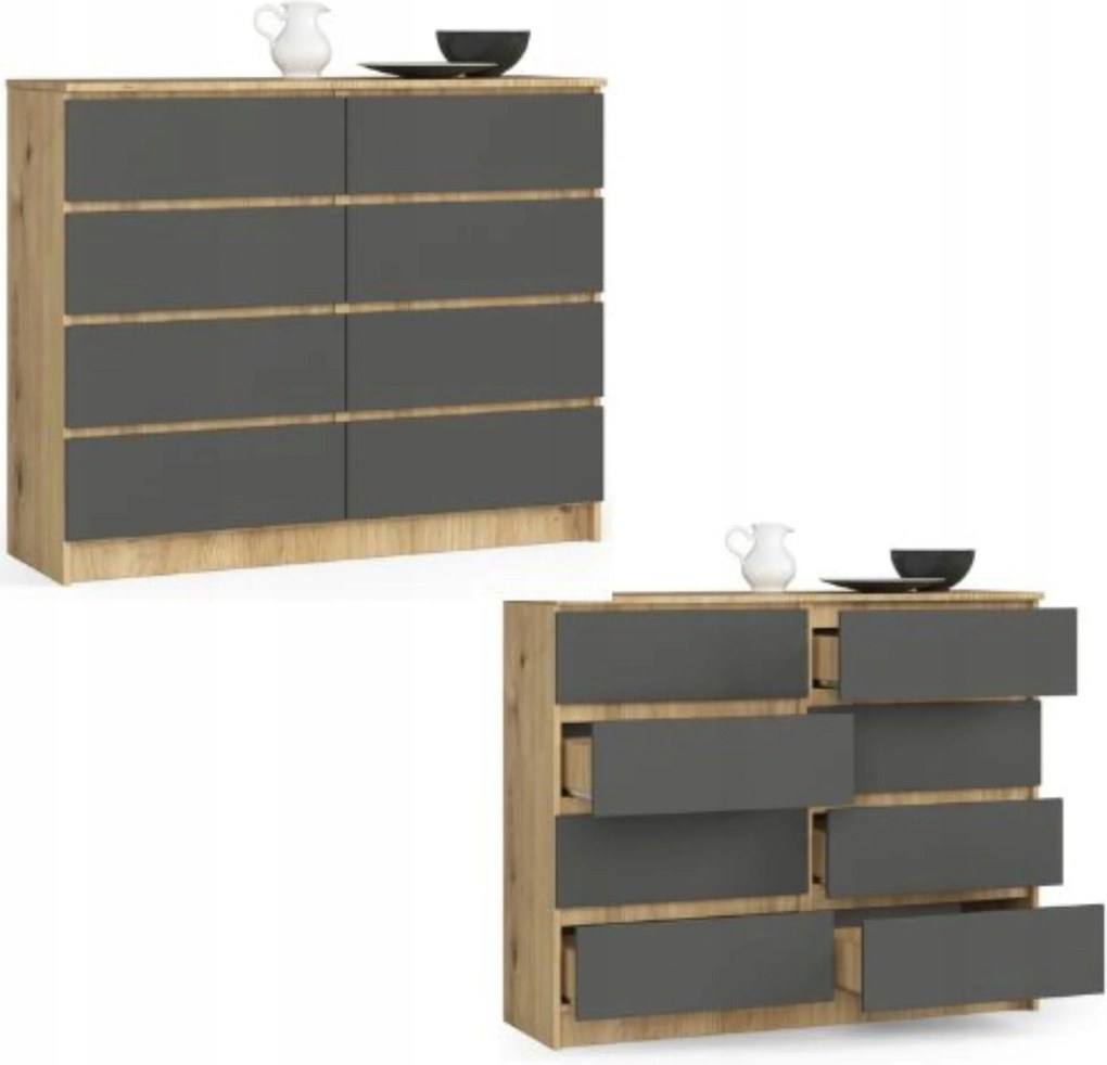 Komód szekrény K120 8 fiókos artisan-grafit Akd