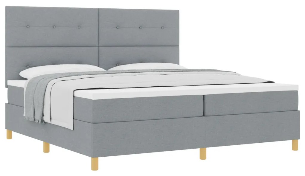 Boxspring Ágy Matrac Világosszürke 200x200 cm Szövet