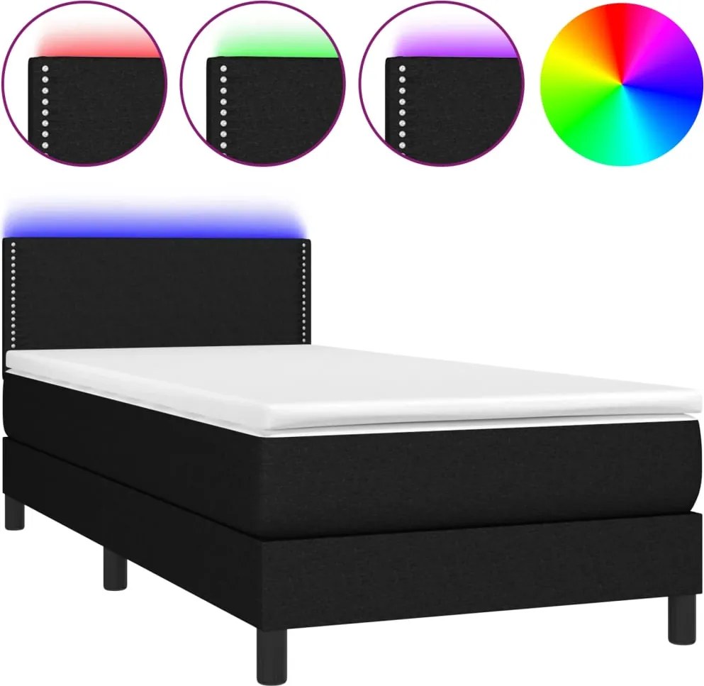 vidaXL fekete szövet rugós és LED-es ágy matraccal 80 x 200 cm