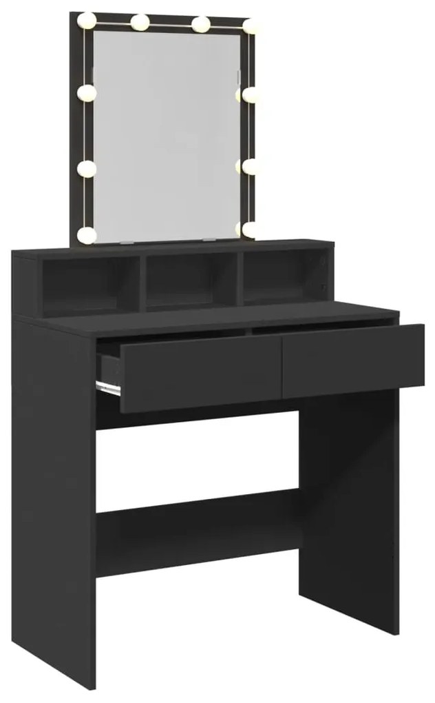 fekete fésülködőasztal LED-del 80 x 41 x 144,5 cm