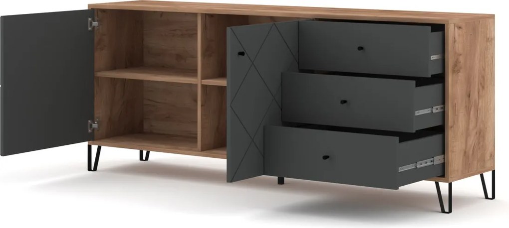Komód 2 ajtóval és 3 fiókkal Craft Tobacco / grafit színkombinációban – BILBAO BL06