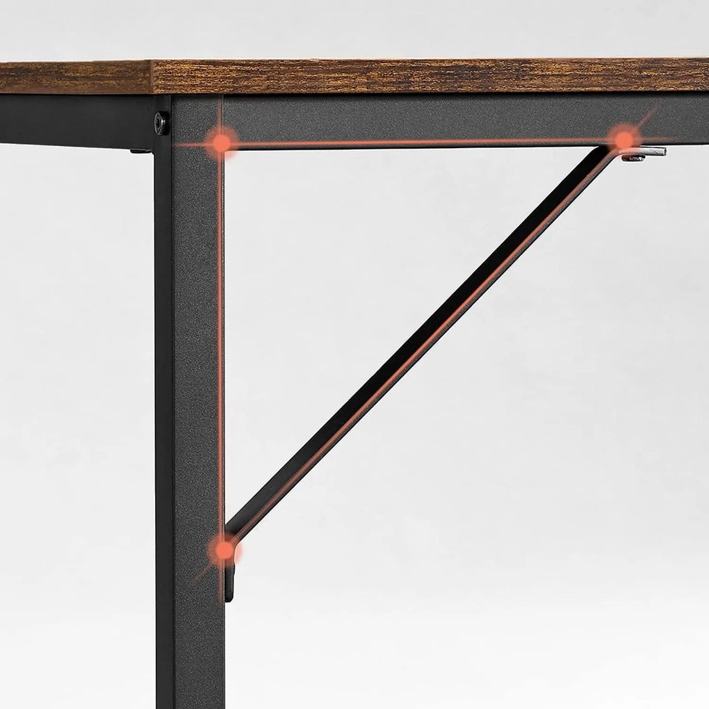Íróasztal fém kerettel, kis irodai asztal, 140 cm, rusztikus barna