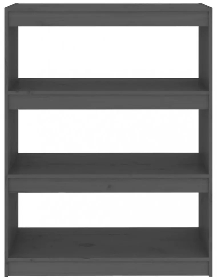 szürke tömör fenyőfa könyvszekrény/térelválasztó 80x30x103,5 cm