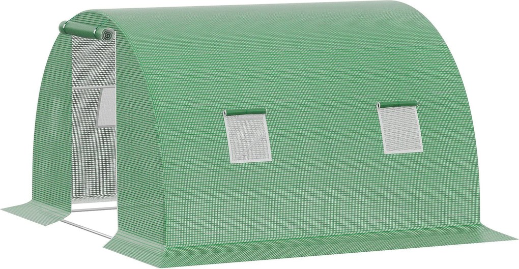 Outsunny Polytunnel Könnyen Beléphető Üvegház 3 x 3 m Zöldház 4 Ablakkal Növényi Fagyvédelem Acélcső Sötét Zöld | Aosom