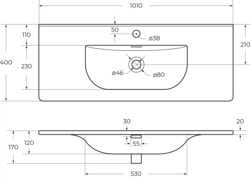 Eros SKY 1 - beépíthető mosdó - 101 x 46 cm