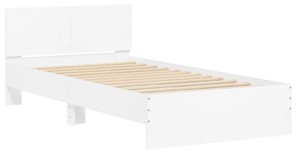 fehér ágykeret fejtámlával és LED-világítással 100 x 200 cm