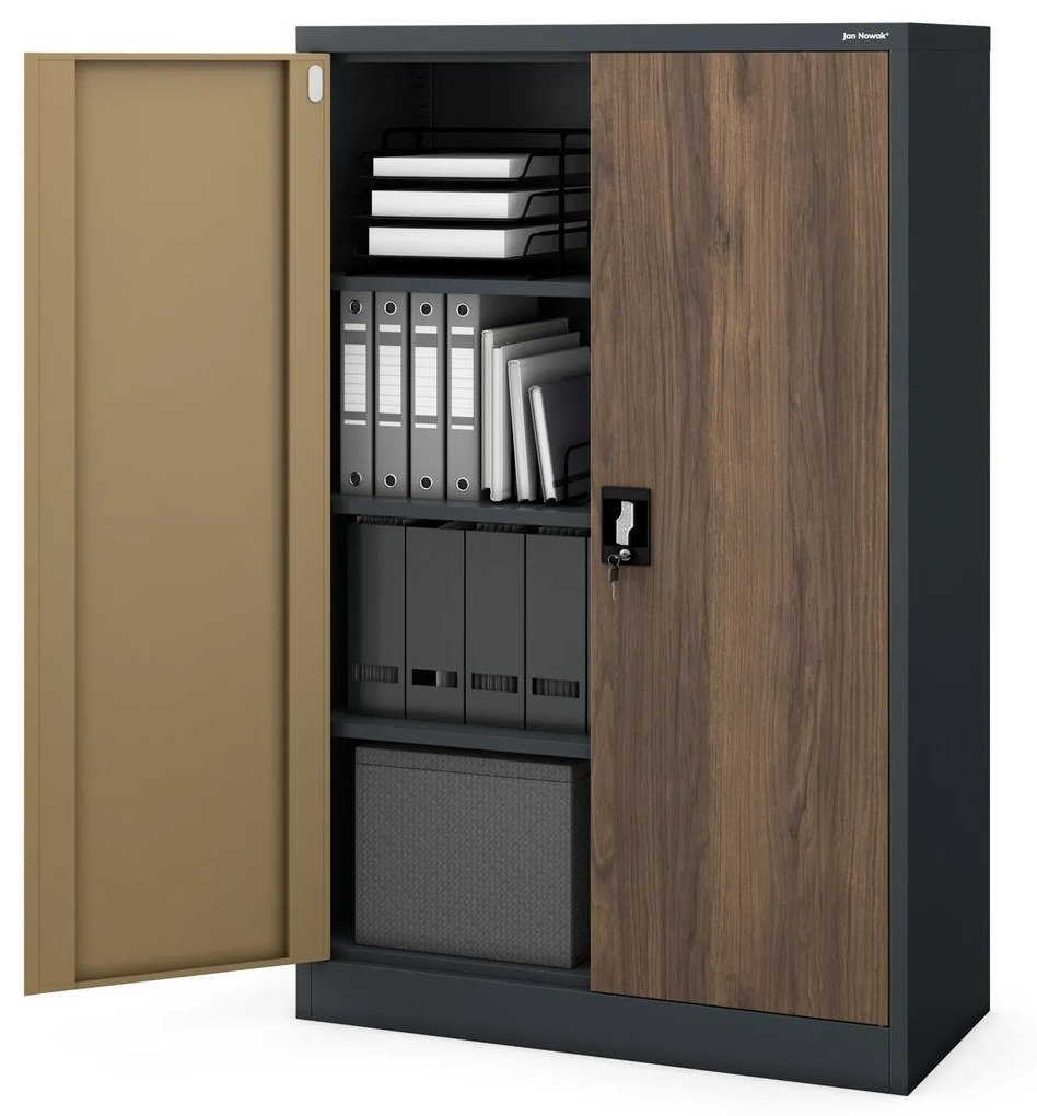 Szekrény KEVIN, 900 x 1400 x 400 mm, Eco Design: antracit/ dió