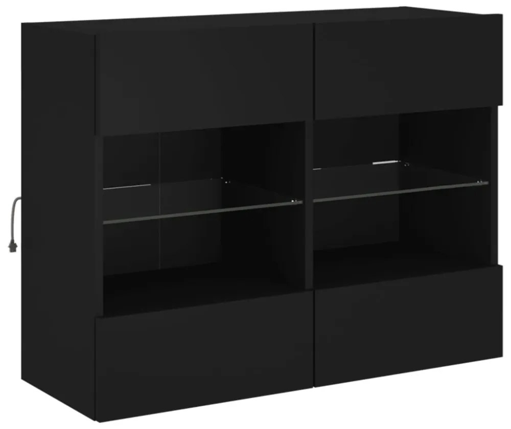 fekete fali TV-szekrény LED-világítással 78,5x30x60,5 cm