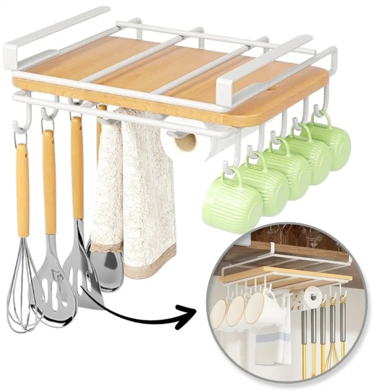 Függesztett konyhai rendező akasztókkal RAXIMO, fehér