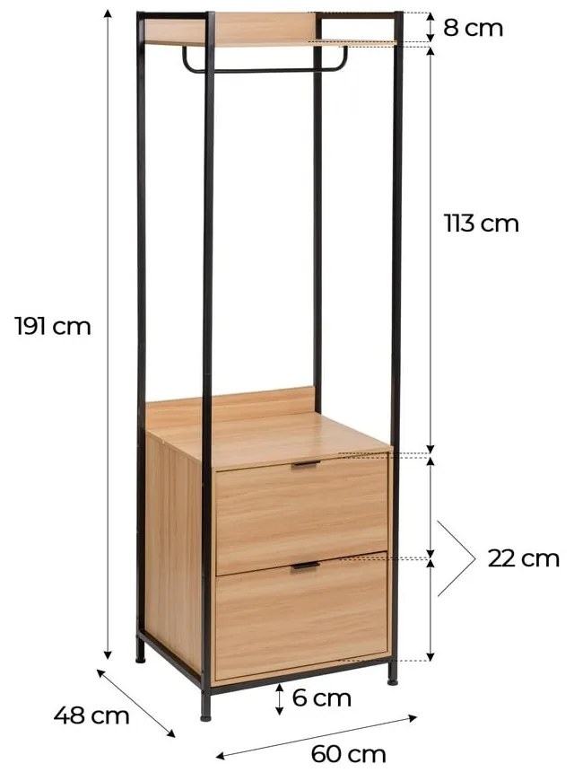 Natúr színű nyitott ruhásszekrény 60x190x48 cm Armarios – Casa Selección