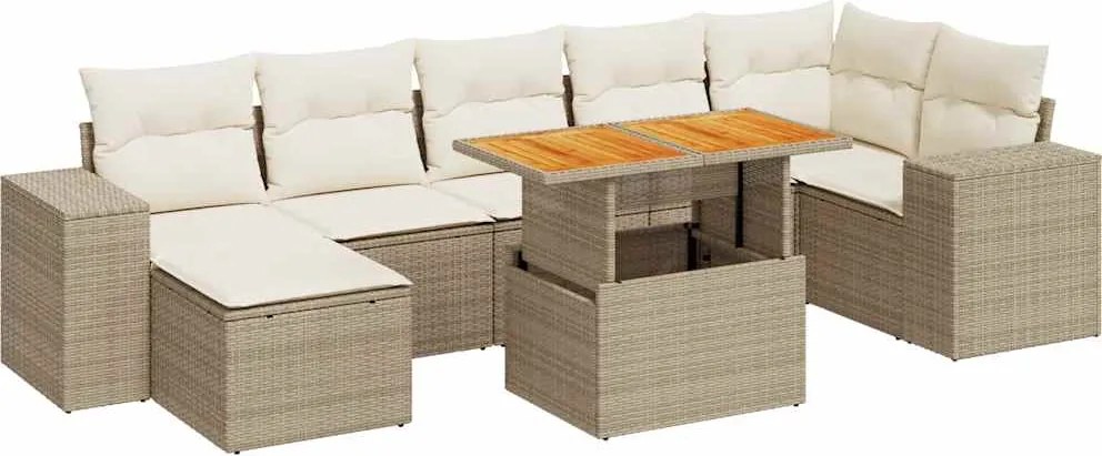 vidaXL 8 részes bézs polyrattan kerti ülőgarnitúra párnával