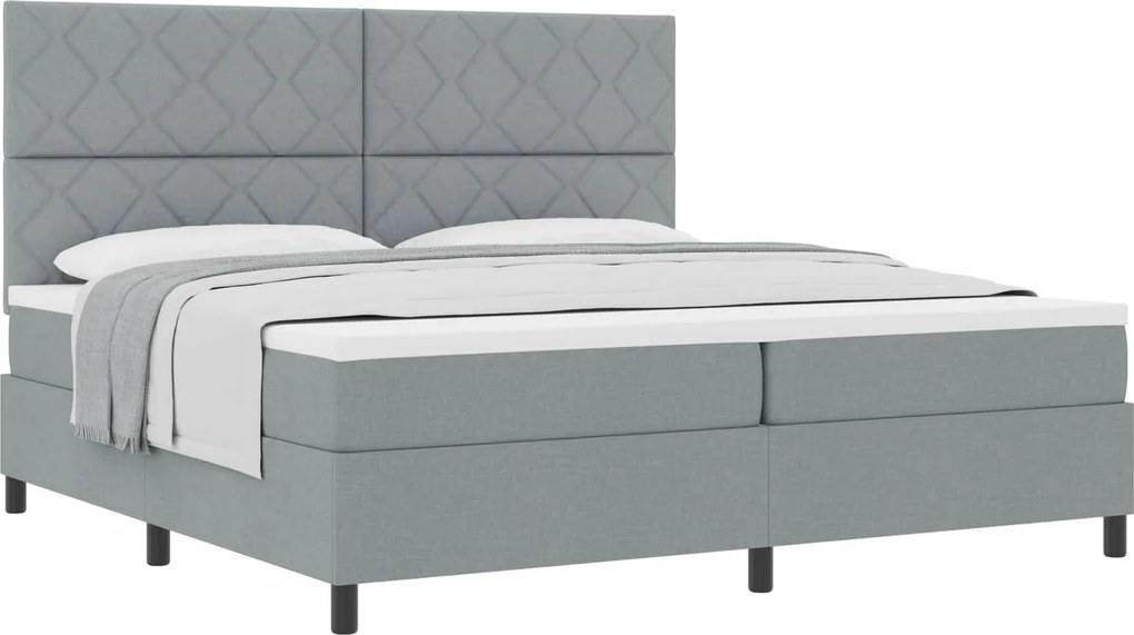 vidaXL Boxrugós ágy matracmal Világosszürke 200 x 200 cm szövet