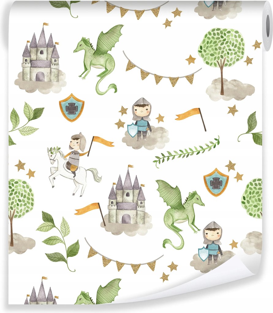 Gyerekszoba Tapéta Flizelin Gyerekeknek Fiú Kastély Sárkány