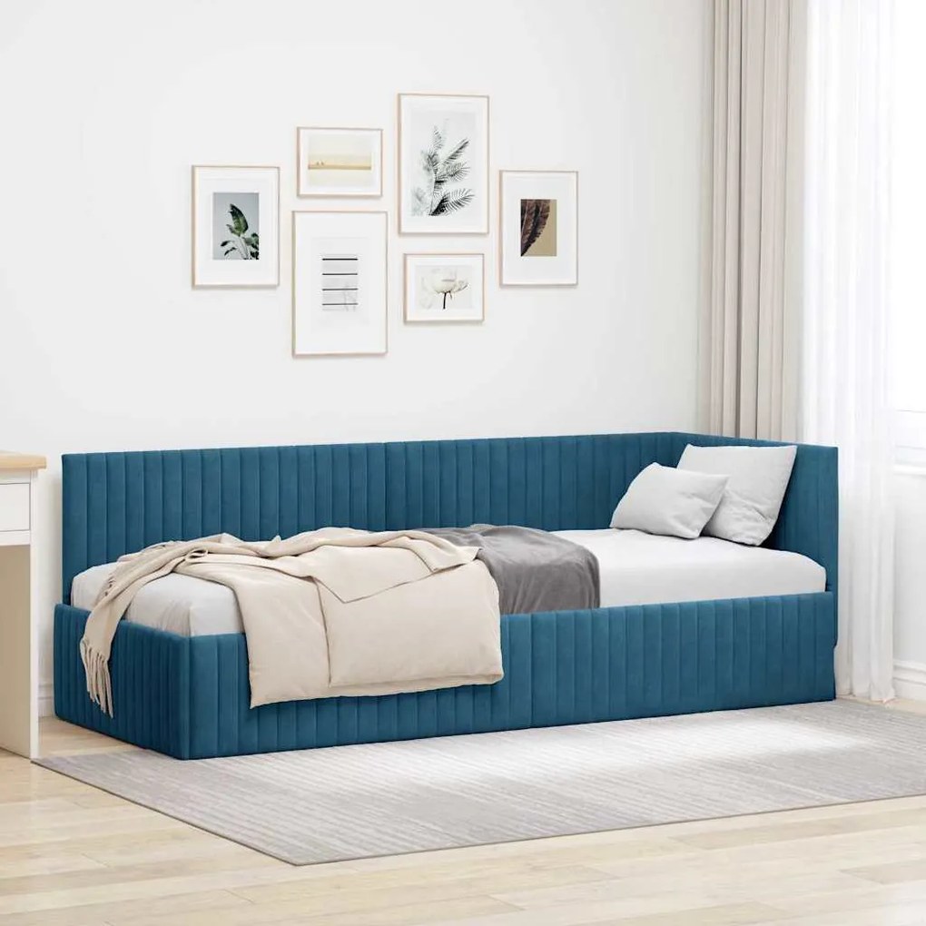 Sarokágy keret fejtámlával Kék 80 x 200 cm Bársony