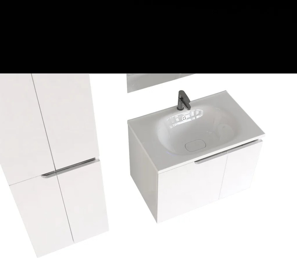 Piramida EURIDIKA fali fürdőszobabútor - műmárvány mosdóval -2 ajtós - 75 x 48 x 53 cm