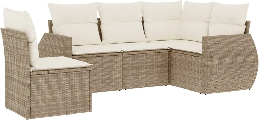 vidaXL 5 részes bézs polyrattan kerti ülőgarnitúra párnákkal