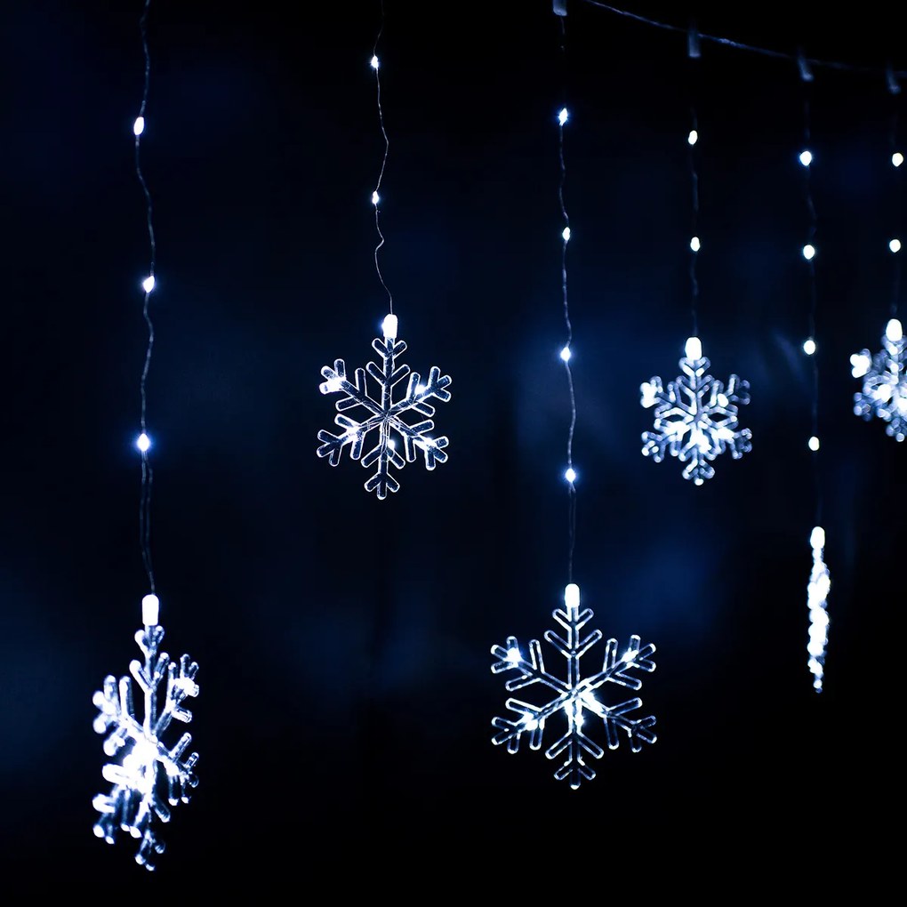 Kültéri fényfüzér Snowflakes, 200x60cm, LED, hidegfehér, időzítő, 8 funkció, elemes, 200 cm
