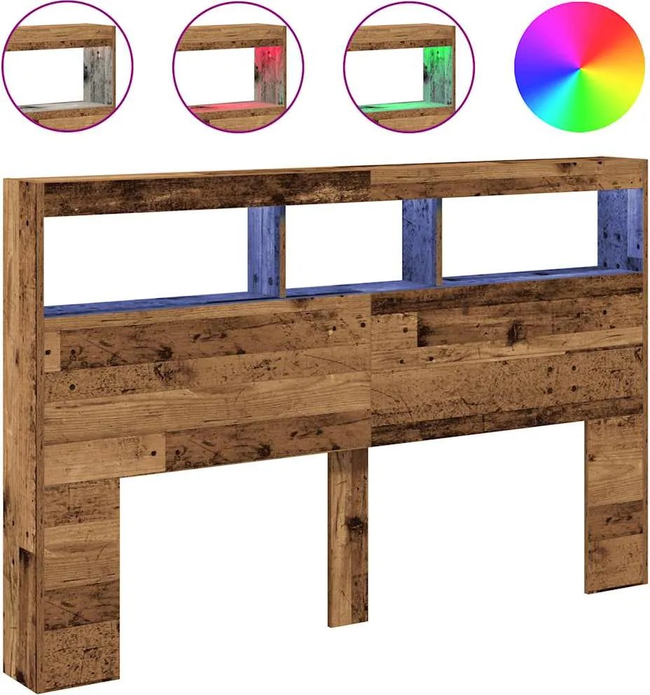 vidaXL antik fa áthidalószekrény LED-világítással 160 x 17 x 102 cm