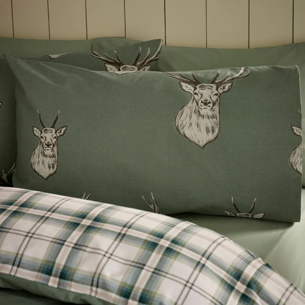 Zöld kétszemélyes ágyneműhuzat 200x200 cm Stag Check – Catherine Lansfield