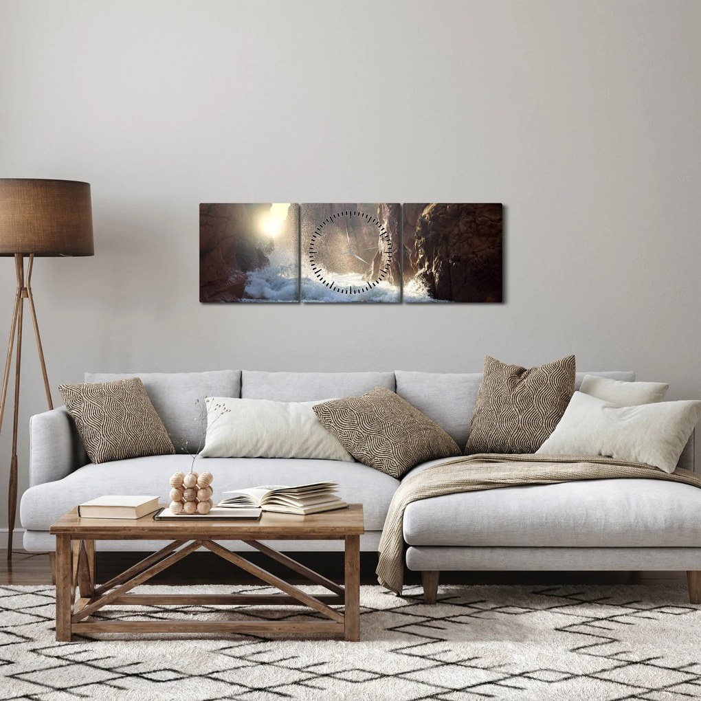 Kép - Az óceán sziklái és hullámai (órával) (90x30 cm)