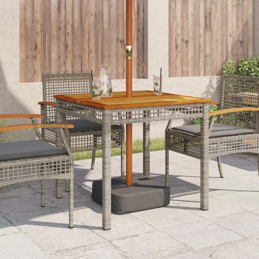 szürke polyrattan és akácfa kerti asztal 80 x 80 x 74 cm