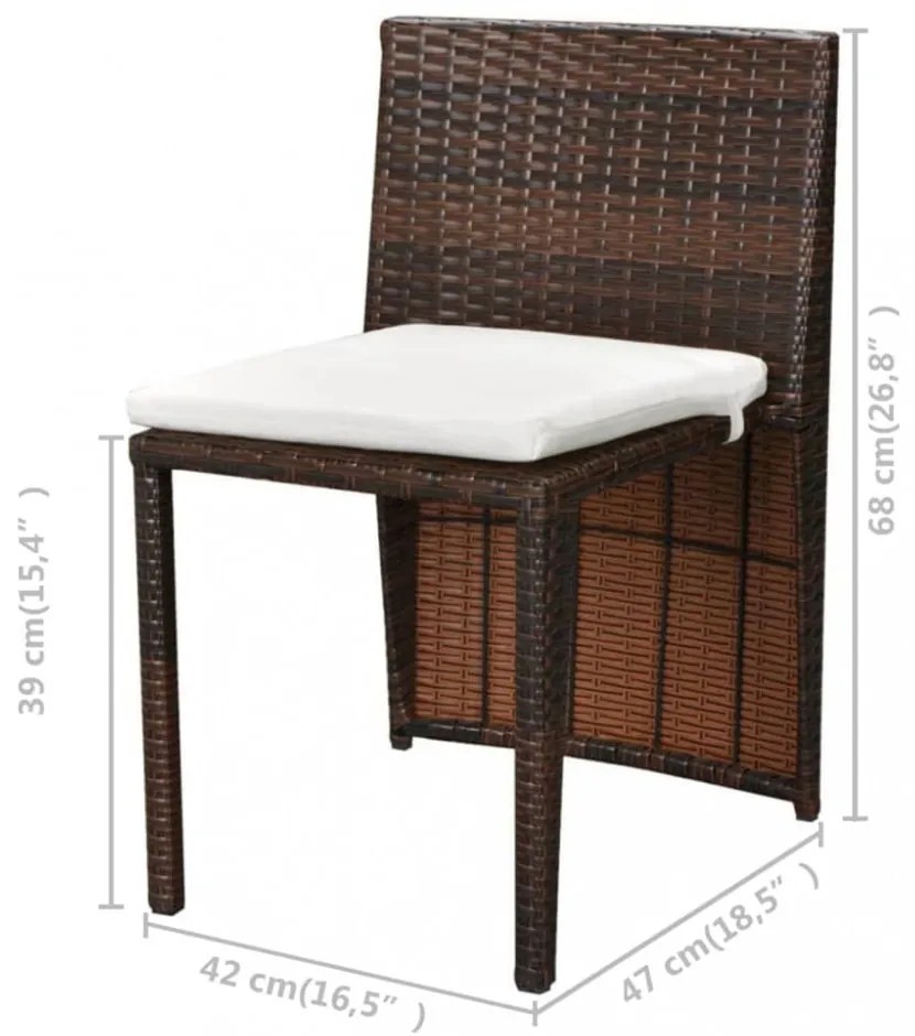 vidaXL 3 darabos barna polyrattan bisztrószett párnákkal
