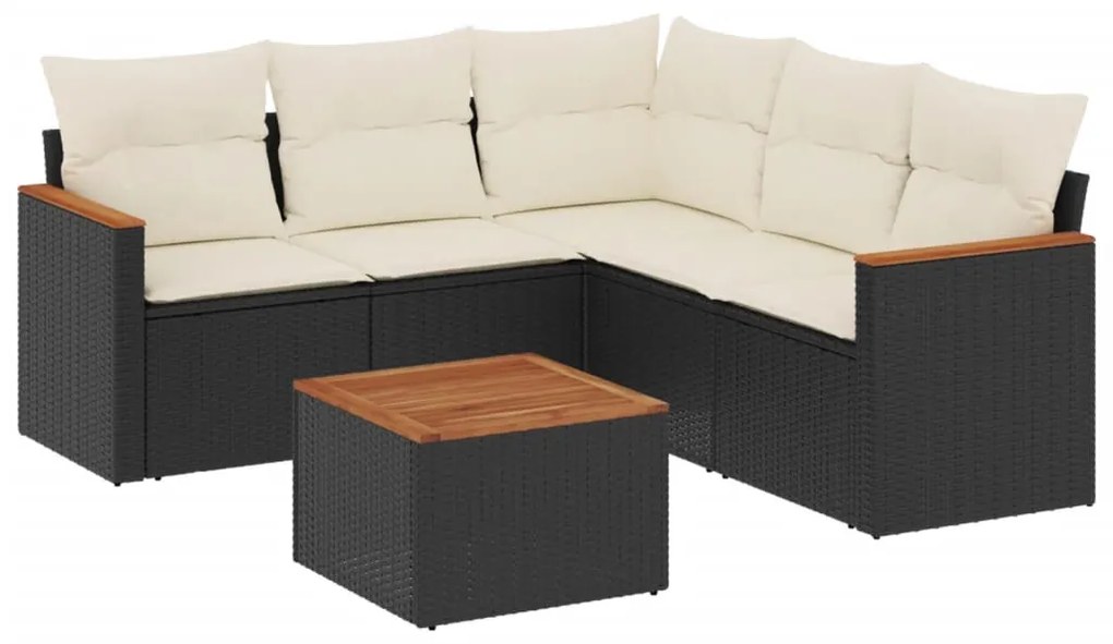 6 részes fekete polyrattan kerti ülőgarnitúra párnákkal